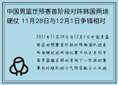 中国男篮世预赛首阶段对阵韩国两场硬仗 11月28日与12月1日争锋相对